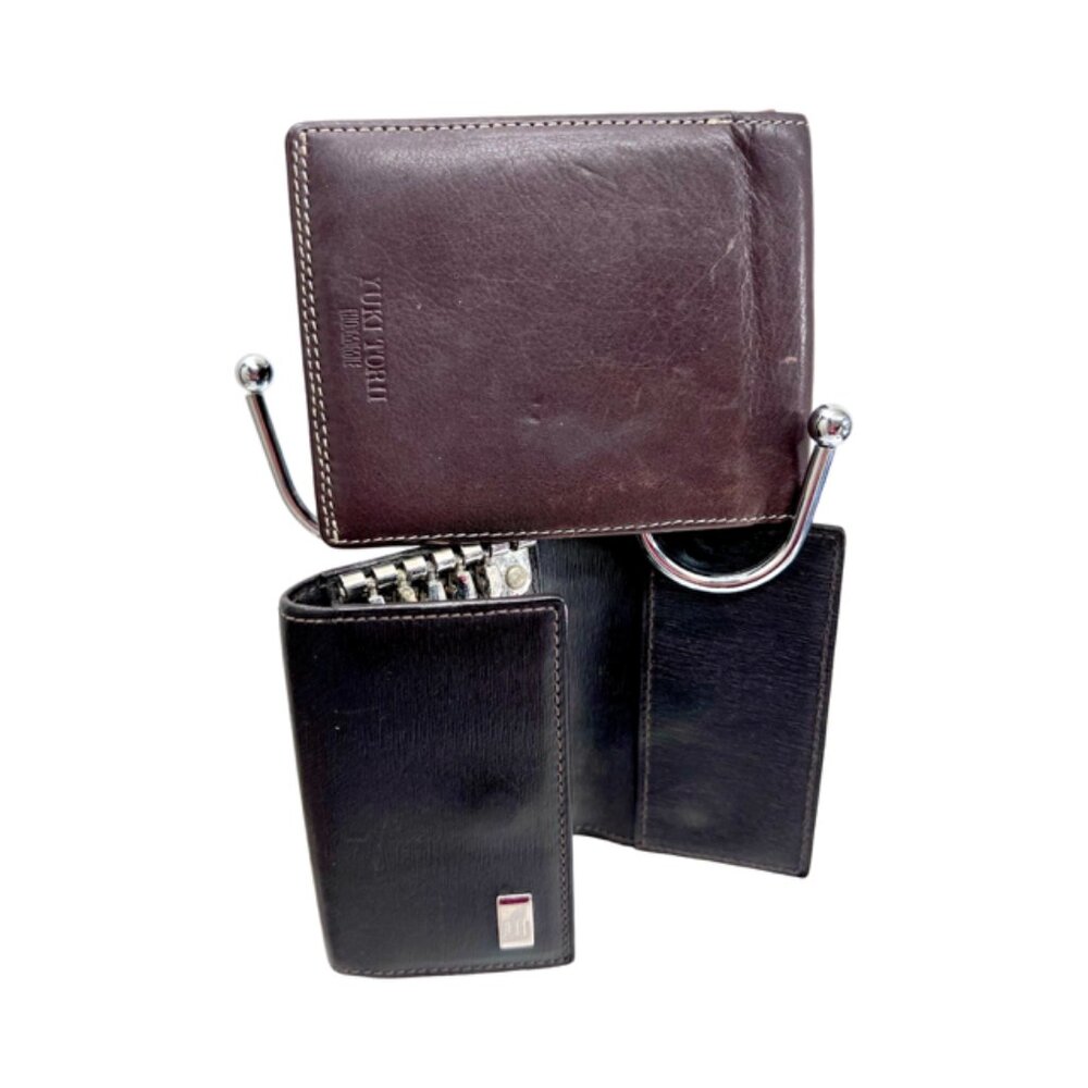 Set: DunHill Back leatherPouch Hold Key & Yuki Torri Wallet Bifold Brown (64)